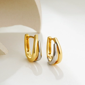 Minimalist U-Shaped Copper Hoop Earrings For Women Gold Silver Plated Geometric Intersection Ear Buckle Versatile Jewelry Gift