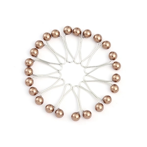 Set of 16 copper-tone pearl head U-shaped pins for scarves and hijabs on white backdrop