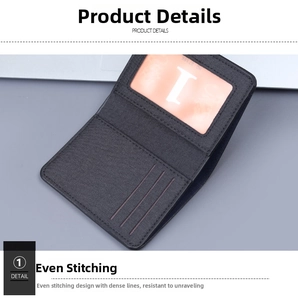 Detailed view of grey canvas wallet interior with transparent ID slot and card holders