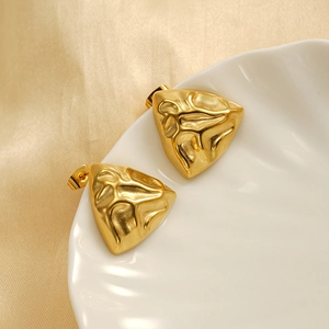 Irregular Triangle Stud Earrings 18K Gold Plated 304 Stainless Steel Lava Texture Geometric Niche Design For Women