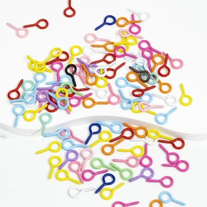 Colorful mix of painted eye screw hooks for DIY jewelry and keychain accessories