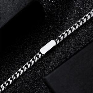 Sleek silver stainless steel Cuban chain bracelet with customizable blank nameplate