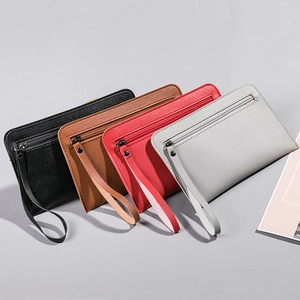 Multi-color PU leather clutch bag set with zipper pockets and wrist straps for women