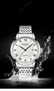 Business quartz watch featuring silver steel strap and 30m water resistance display