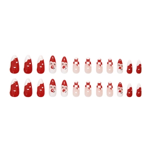 Christmas almond press-on nails set with Santa Claus and red checkerboard patterns