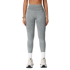 Nahtlose High-Waist Yoga-Leggings mit Acid-Wash-Effekt in Dunkelgrau für Fitness
