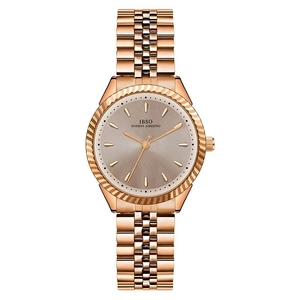 Classic rose gold ladies quartz watch with fluted bezel and elegant metal link bracelet