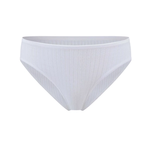 White ribbed cotton women's briefs with delicate lace trim on a clean white background