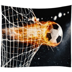 Tenture murale de football avec ballon en feu pour décoration de chambre de sport