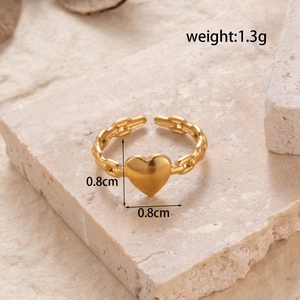 French vintage style gold heart chain ring in stainless steel for women fashion