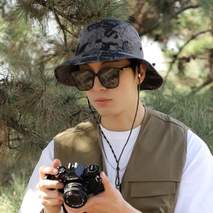 Outdoor Bucket Hat Waterproof Breathable Mesh Wide Brim Sun Protection Fisherman Cap With Adjustable Windproof Rope Men