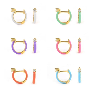 Enamel Hoop Earrings Copper Zircon Colorful Fashion With 925 Sterling Silver Earring Post Women Jewelry