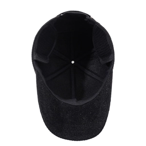 Men's winter baseball cap in black with fold-down ear flaps and warm padded lining