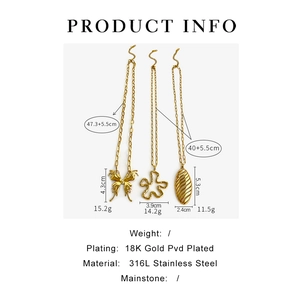 Size and material details for 18K gold PVD plated stainless steel butterfly pendant necklace