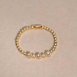 Elegant gold-plated bead bracelet with leaf and infinity heart zircon charms