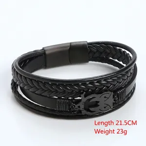 Men's punk owl multi-layer braided leather bracelet with magnetic clasp 21.5cm length