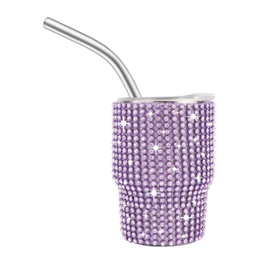3oz purple rhinestone vacuum tumbler with straw and clear lid in polished stainless steel