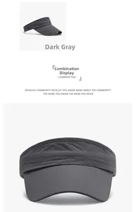 Detail view of dark grey sun visor showing breathable fabric mesh and open-top structure