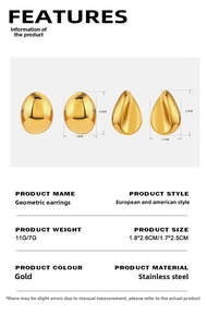 Detailed size and weight comparison of gold polished geometric teardrop earrings