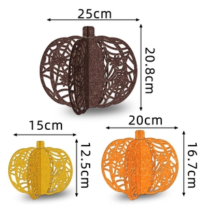 Three-piece glitter Halloween pumpkin tabletop decorations in orange, gold and brown colors