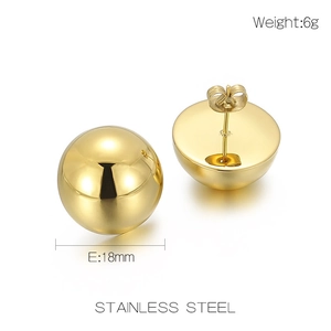 Macro view of 18mm golden hollow sphere earrings in stainless steel with 6g weight