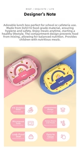 Detail of food-grade 316 stainless steel compartments in kids cartoon bento box