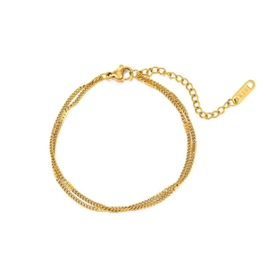 Bracelet double chaîne en acier inoxydable plaqué or 18 carats avec pendentif ovale