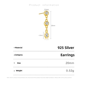 Detailed size chart for 925 silver tassel drop earrings with clear gemstones