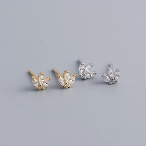 Marquise Zircon Crown Stud Earrings S925 Sterling Silver Geometric Leaf Small Dainty Jewelry For Women