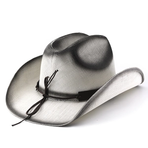 Chapeau de cowboy western gris argenté avec dégradé noir et texture tissée élégante