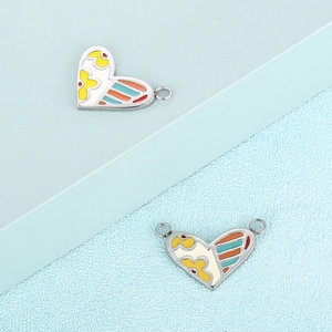 Colorful enamel heart-shaped stainless steel charms with single and double loop design