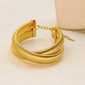 Gold-plated multi-layer coiled snake chain bracelet with adjustable clasp for women