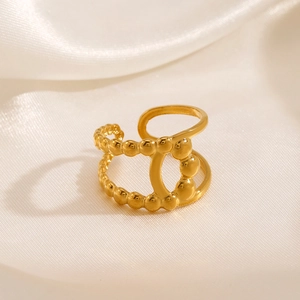 Double Layer Bead Open Ring Stainless Steel 18K Gold Plated Minimalism Adjustable Jewelry For Women