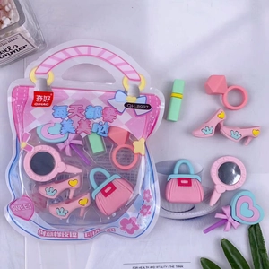 Cute cosmetic themed eraser set including lipstick and handbag for creative gift giving