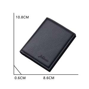 Slim black lychee leather bifold wallet for men with vertical design and zipper
