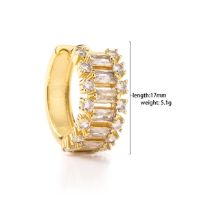 Detailed view of 17mm gold plated earrings with zircon inlay and weight specifications
