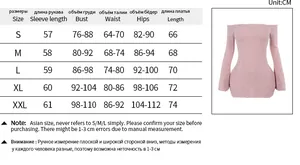 Tableau des tailles pour la mini robe moulante à épaules dénudées de couleur violette