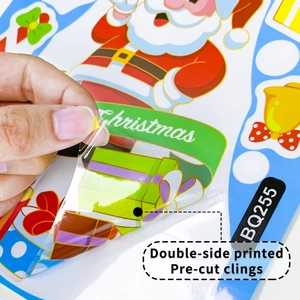 Double-side printed Christmas window clings featuring Santa and gifts for party decor