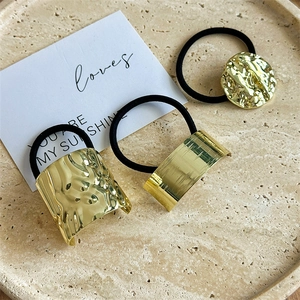Minimalist Gold Metal Hair Ties Hammered Textured Irregular Ponytail Holder Elastic Band Versatile Headwear For Women