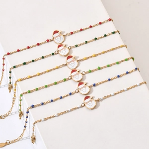 Colorful Christmas Santa Claus beaded bracelets with adjustable gold chain for women