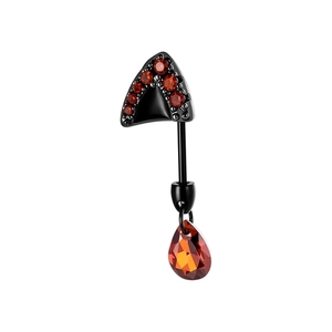 Black cat ear piercing stud with red zircon and drop pendant in stainless steel