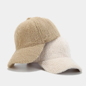 Casquettes de baseball en peluche marron clair et crème avec texture côtelée pour l'hiver