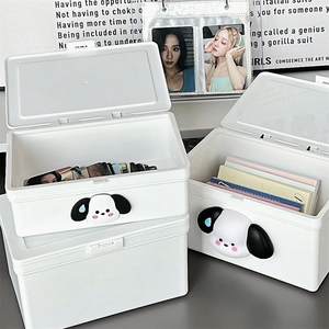 Stapelbare weiße Organizer-Box mit Klappdeckel für Schreibwaren und Karten mit Dekor