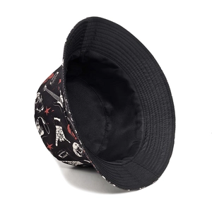Unisex rock punk bucket hat with guitar and skull print for outdoor sun protection
