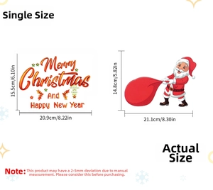 Detailed size chart for Santa Claus wall stickers with precise height and width measurements