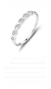 Detailed product information table and macro view of S925 sterling silver ring