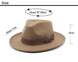 Size guide for wool fedora hat showing 57-58cm circumference and 7cm brim width