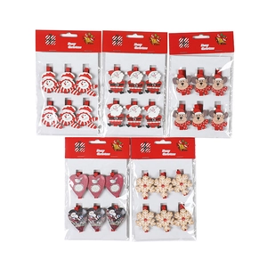 Set of 30 Christmas wooden clips featuring Santa, snowman, and reindeer festive designs