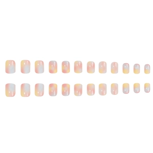 Short square press-on nails with colorful ice cream gradient smudge design, 24 piece set