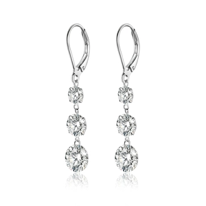 Elegant S925 sterling silver leverback earrings with three graduated round moissanite stones